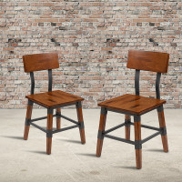 Flash Furniture 2-XU-DG-W0236-GG 2 Pack Rustic Antique Walnut Industrial Wood Dining Chair